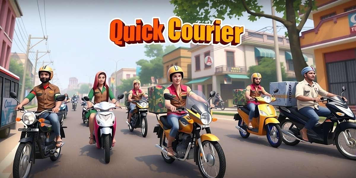 Quick Courier - Indian Delivery Simulation Game Quick Courier game cover showing delivery personnel with various vehicles in an Indian street scene